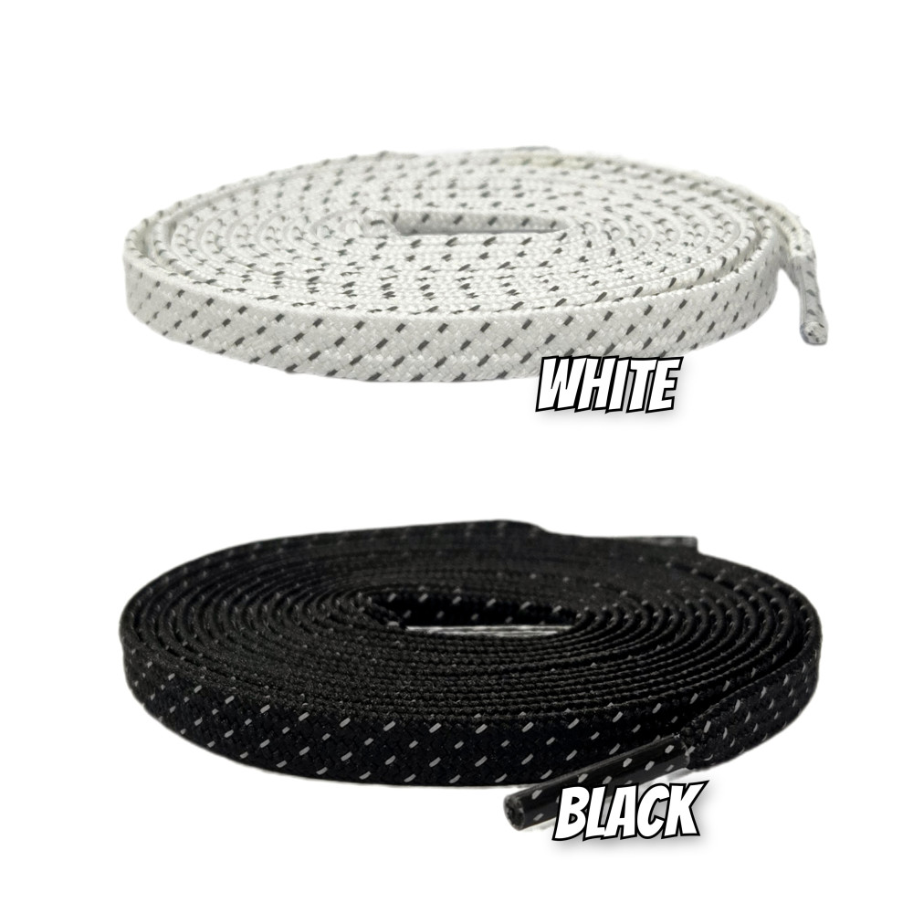 Thin Reflective Flat Shoelaces - For On Cloud  - For Running Trainer Shoes - Basketball Sneaker - Black - White - 